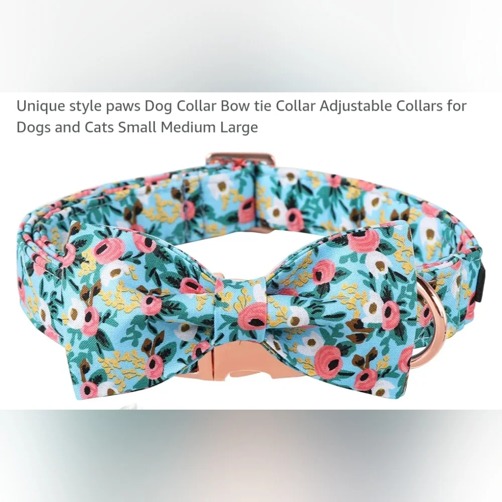 NWT Unique Style Paws handmade organic Dog collar with Bowtie Size Large…